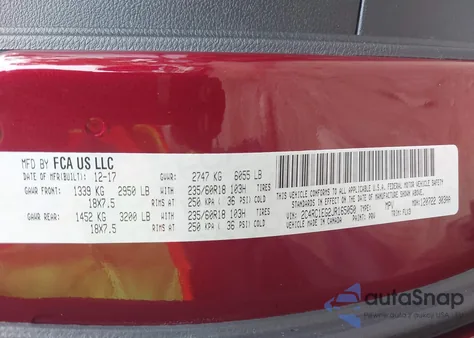 2018 Chrysler Pacifica Touring L Plus z USA, uszkodzony, nr VIN 2C4RC1EG2JR165050